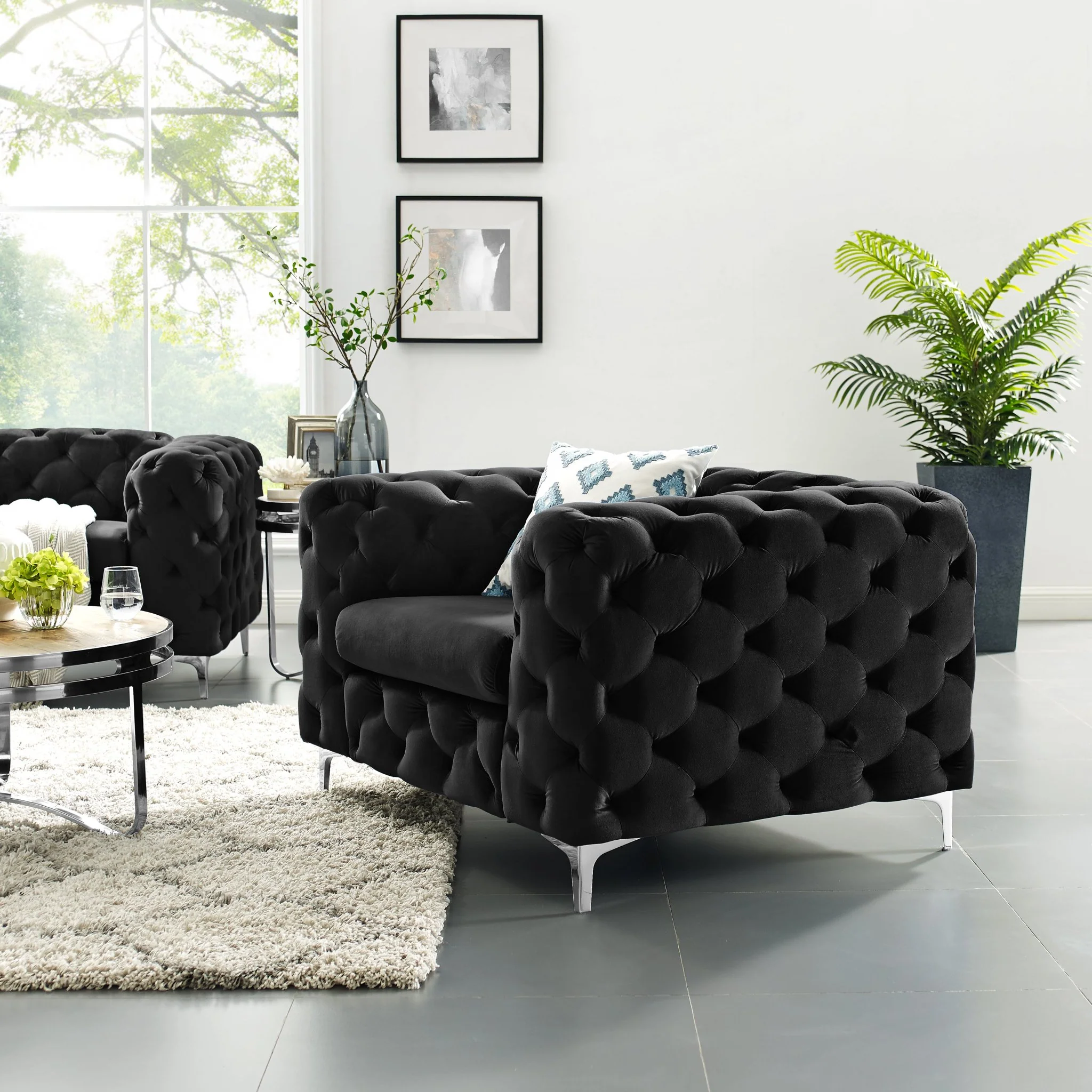 Bella stol, Sort velour, Krom ben - Image 3