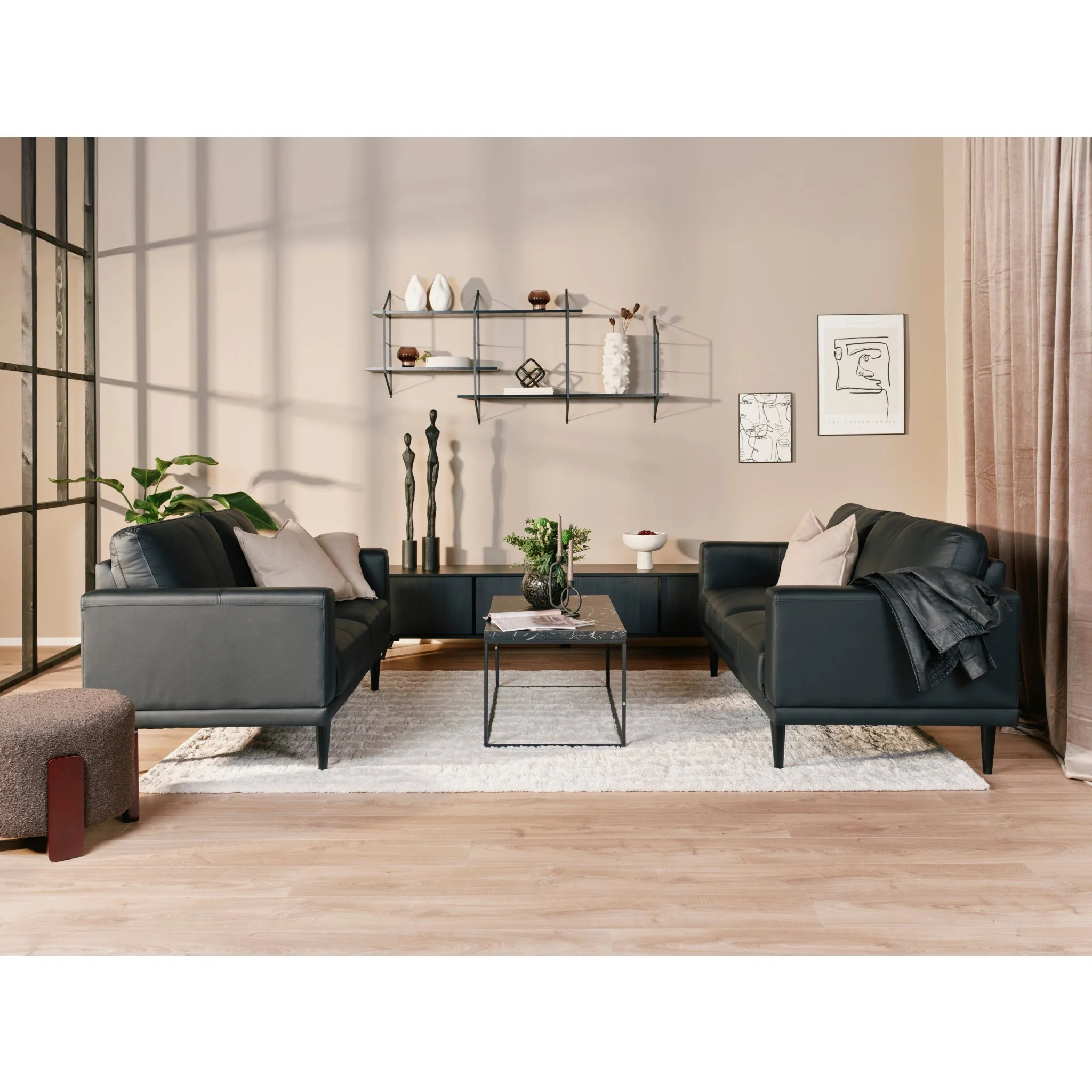 Dagmar 3-seter sofa, sort hud/PU, fra A-Møbler - Image 2