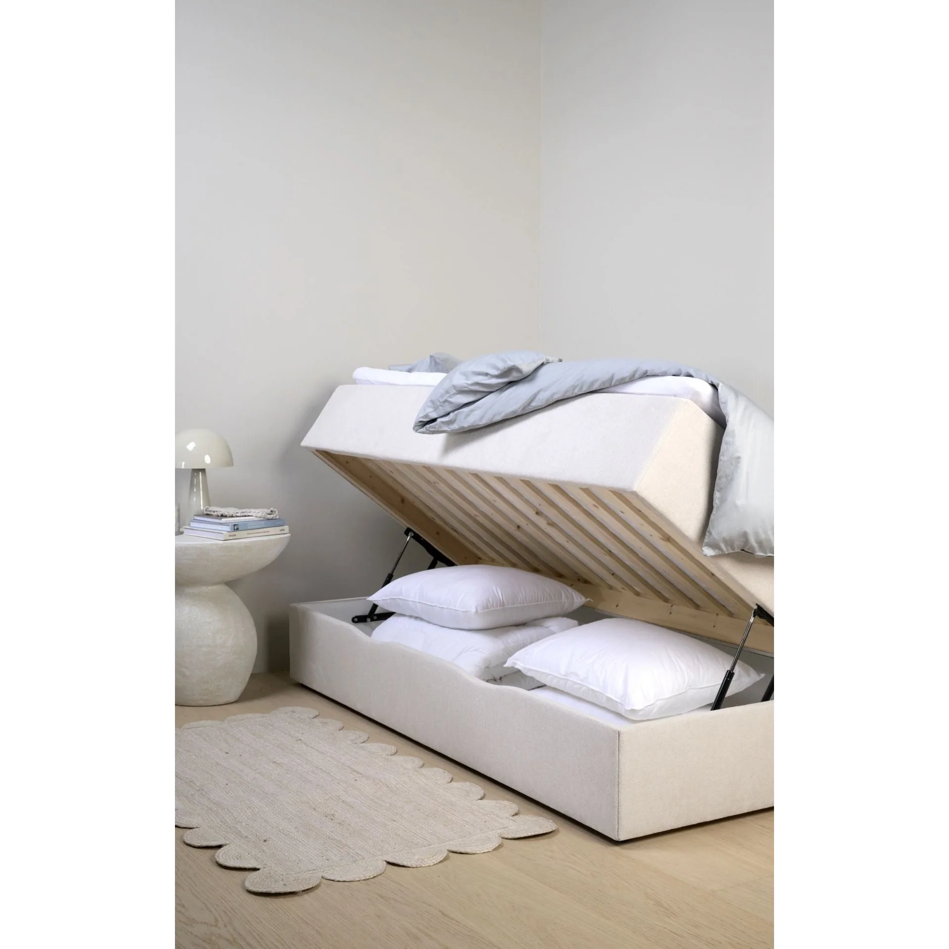 Odine seng med oppbevaring, beige, 120x200 cm - Image 3