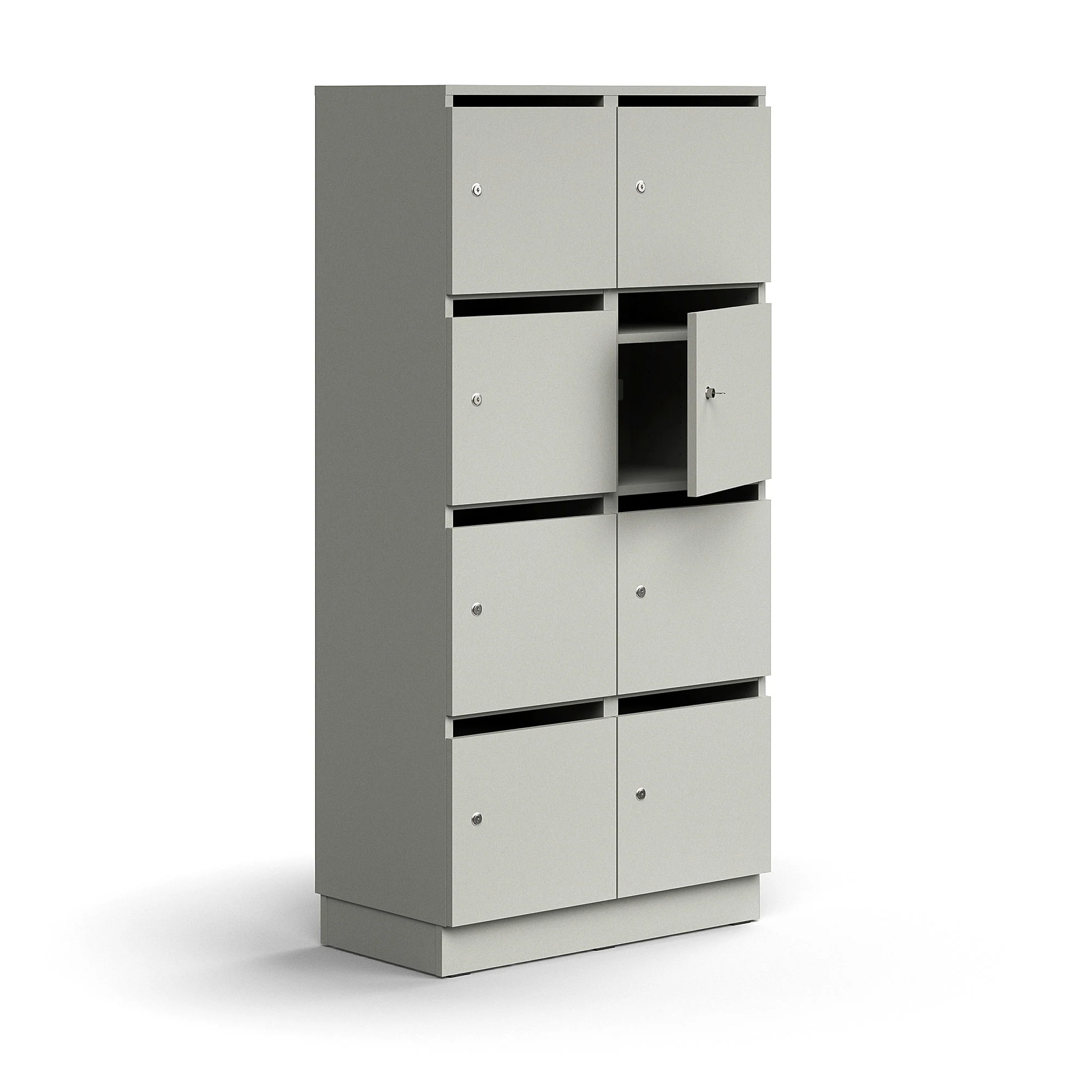 Postsorteringshylle QBUS, 8 rom, sokkel, H1636 B800 D420 mm, lys grÄ