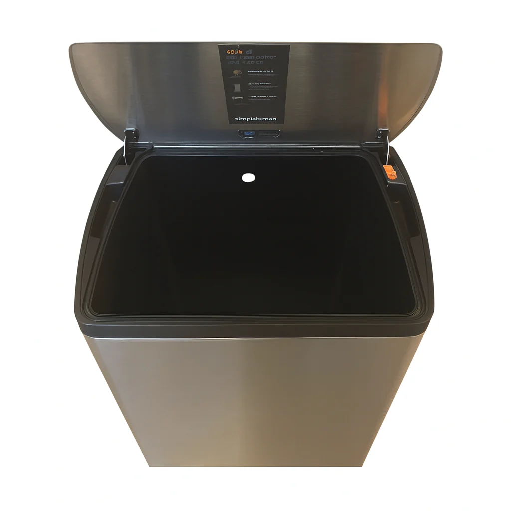 Simplehuman rektangulær søplebøtte, krom, 40x26x65 cm - Image 3