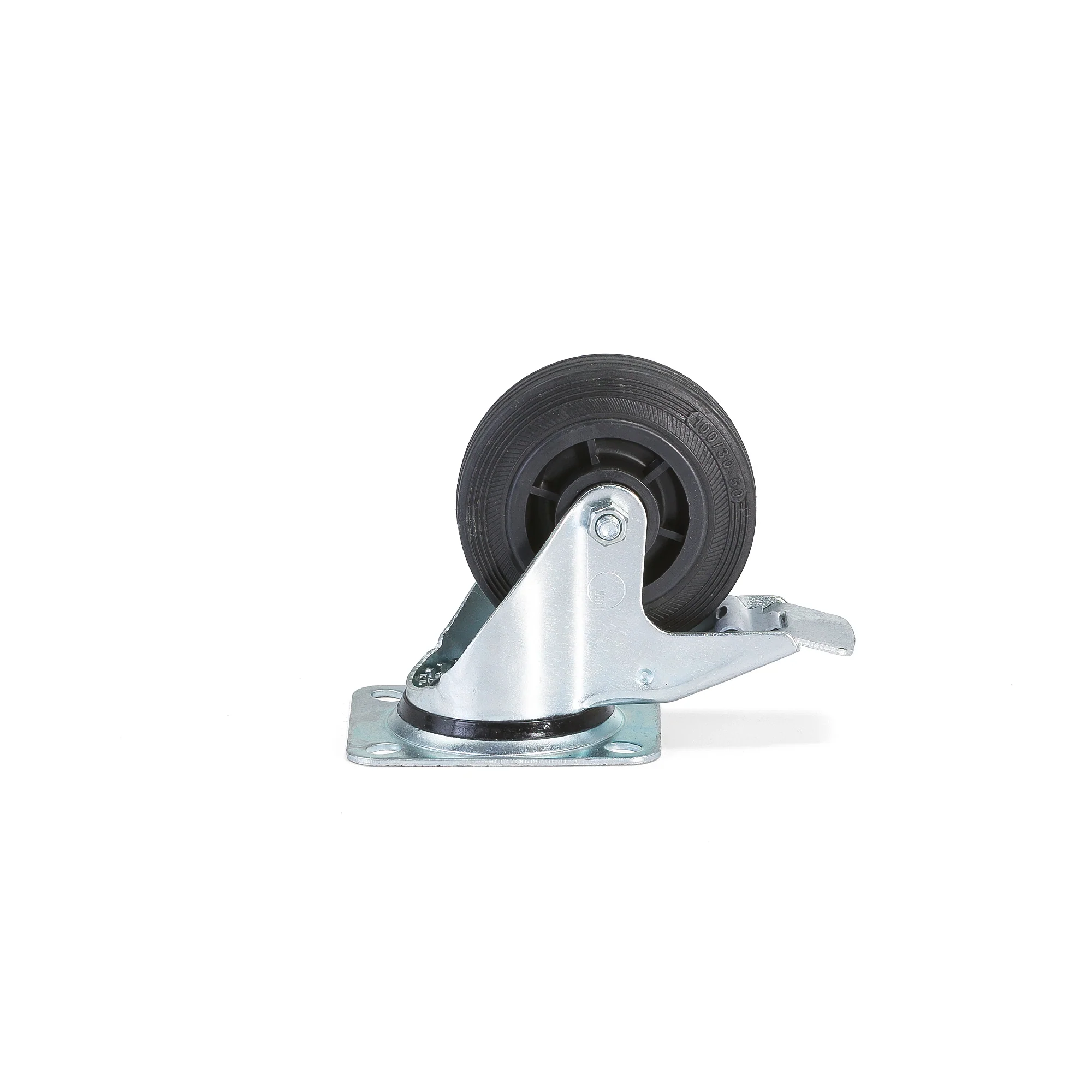 Svingbart hjul med brems, 100x30 mm, 70 kg, massiv gummi fra AJ Produkter