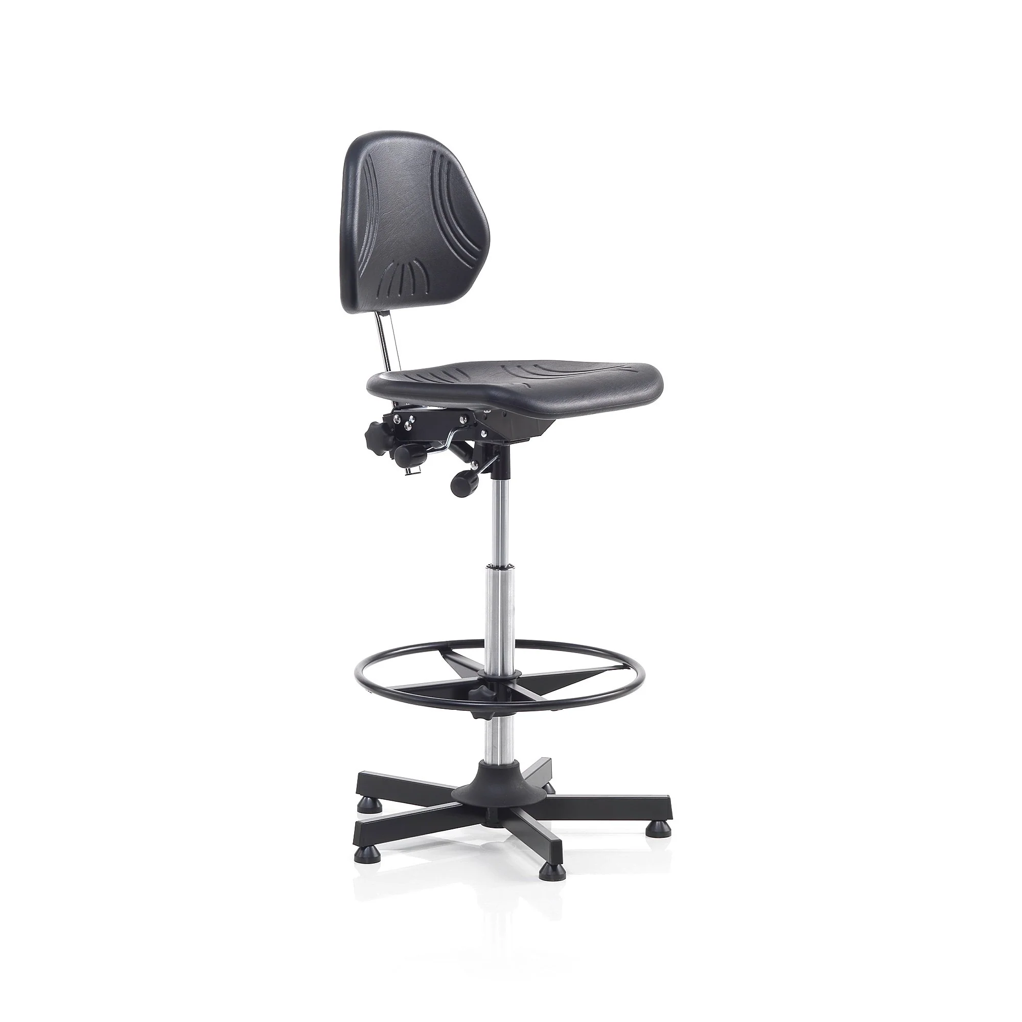 Verkstedstol RANDWICK, høy med fotring, 630–880 mm, svart fra AJ Produkter